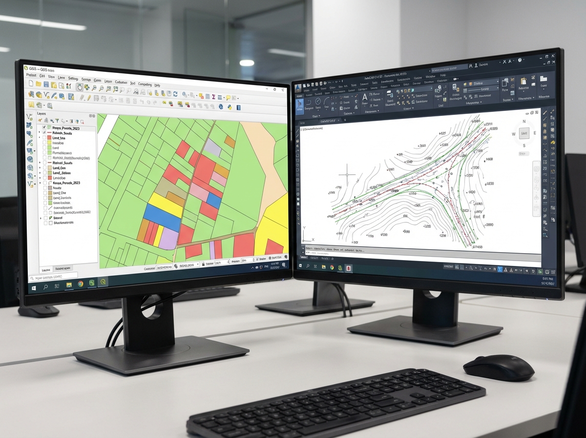 GIS software - QGIS and AutoCAD Civil 3D interfaces