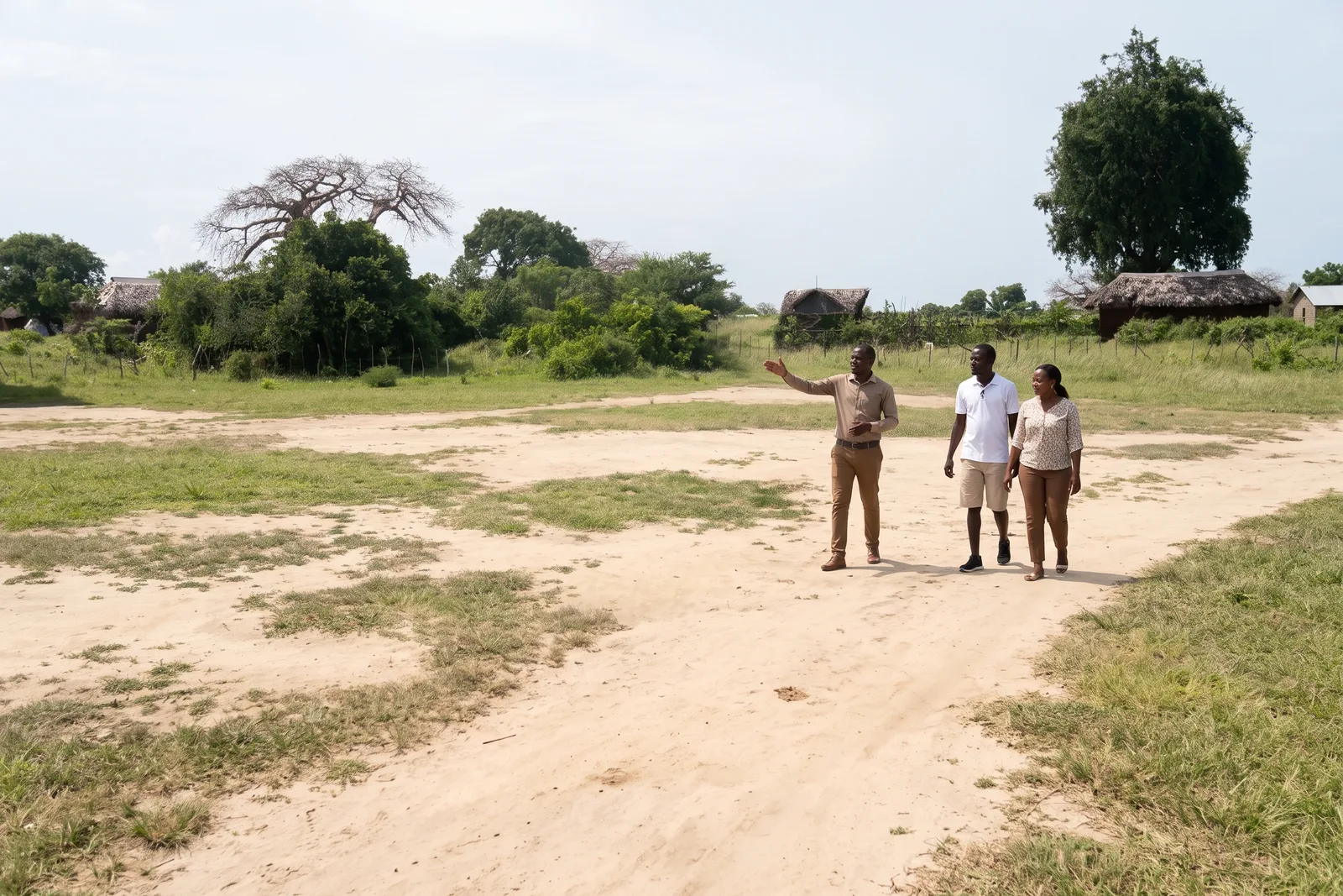 Potenziali acquirenti visitano i lotti di Mambrui 234 con un consulente immobiliare Walterland vicino a Sabaki, Contea di Kilifi